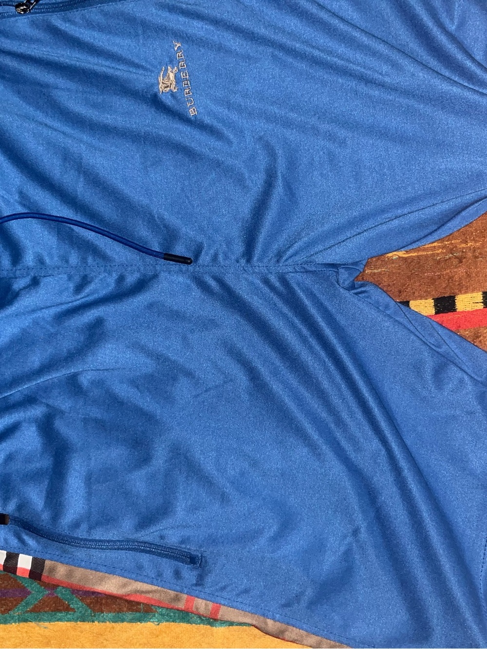 Burberry Blue Polo with Classic Check Collar - Picture 4 of 6